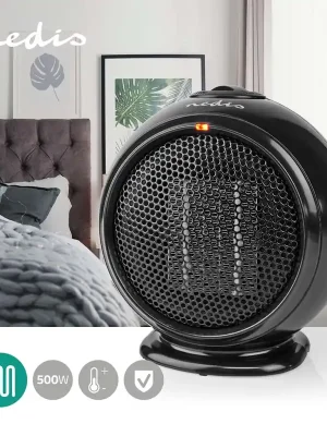 Nejlepší Cena Keramický horkovzdušný ventilátor PTC 500 W Režim ohřevu, Nastavitelný termostat, Ochrana proti přehřátí převrácení HTFA15BK Nedis
