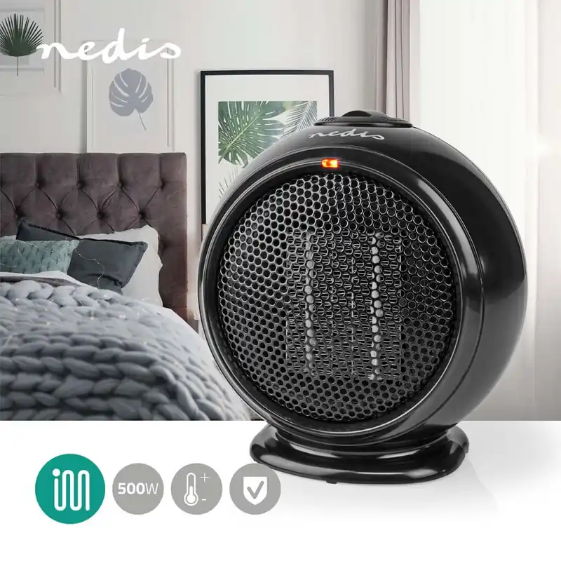 Nejlepší Cena Keramický horkovzdušný ventilátor PTC 500 W Režim ohřevu, Nastavitelný termostat, Ochrana proti přehřátí převrácení HTFA15BK Nedis