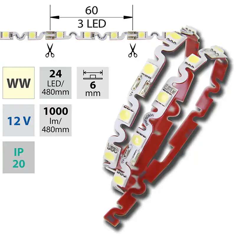 MCLED Pásek LED SMD teplá bílá 3,2W/480mm MJ=ks! Nová Kolekce