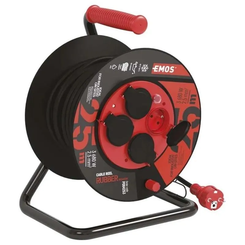 Prodlužovací kabel na bubnu EMOS P084253 25m 4xzás. 230V/16A guma-neopren černá Aktuální