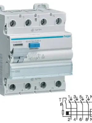 HAGER CDA640D Proudový chránič 4 pól. 40A / 0,03 A, typ A, 10 kA Pouze Dnes