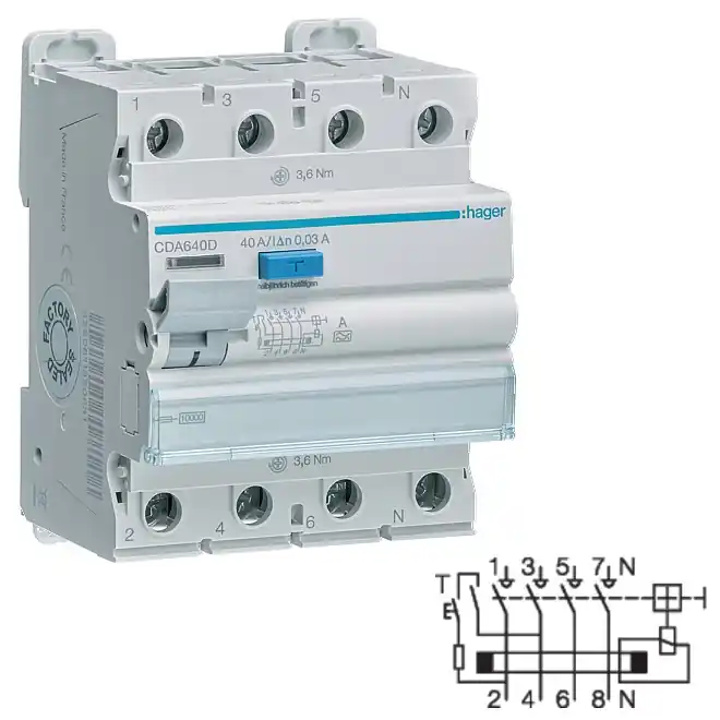 HAGER CDA640D Proudový chránič 4 pól. 40A / 0,03 A, typ A, 10 kA Pouze Dnes