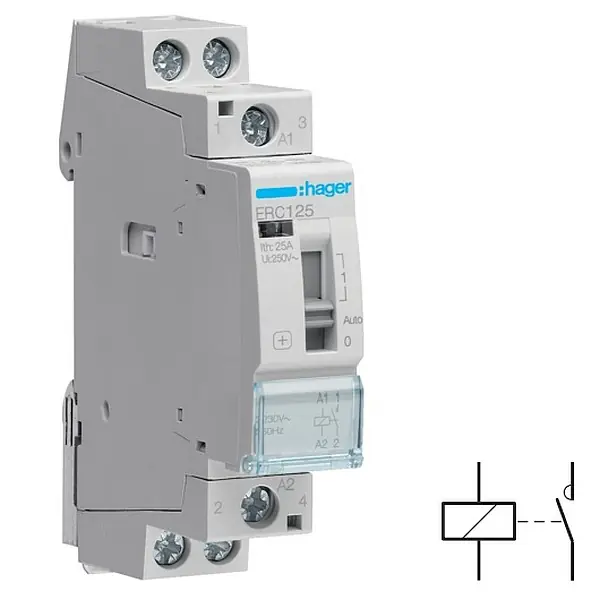 Tovární Cena HAGER ERC125 Stykač 25A, 1S, 230V~50/60Hz