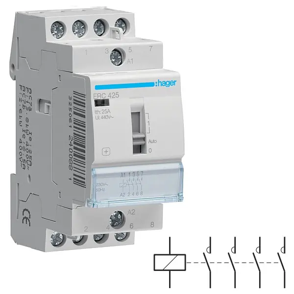 HAGER ERC425 Stykač 25A, 4S, 230V~50/60Hz Značkový
