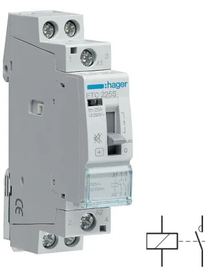 Originální HAGER ETC225S Stykač s aut. návratem, se sníženou hlučností 25A/230V 2NO