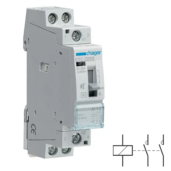 Originální HAGER ETC225S Stykač s aut. návratem, se sníženou hlučností 25A/230V 2NO