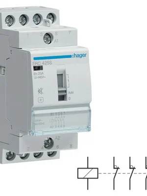 Dokud Zásoby Vydrží HAGER ERC425S Stykač se sníženou hlučností 25A, 4S, 230V AC