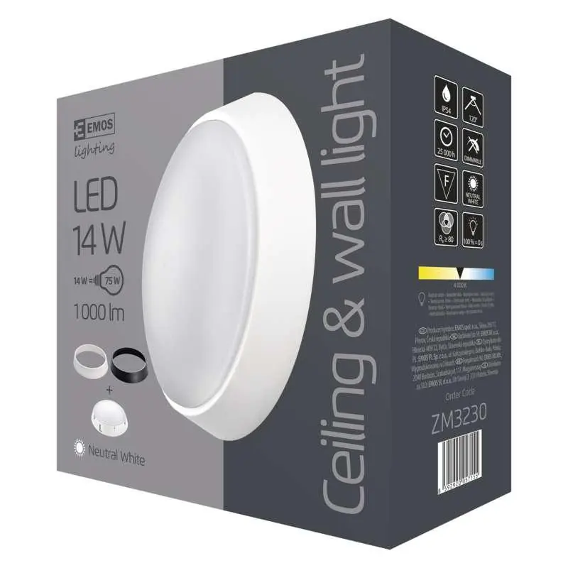 Zlevněný EMOS SVÍTIDLO LED PŘISAZ. KRUH. ZURI 14W 1100LM IP54 NW ZM3230