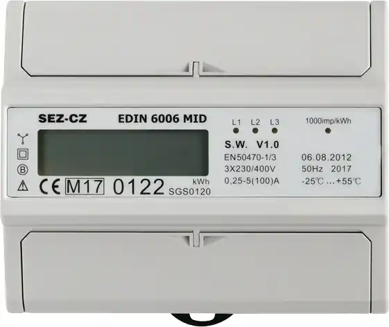 Akce Fakturační elektroměr, MID, 5-100 A, 1 tarif, 3 fázový, LCD displej, 7M/DIN