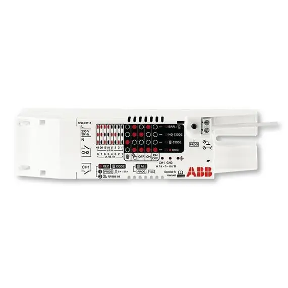 Vysoce Kvalitní ABB RF 3299-23318 PŘIJÍMAČ RF 2KANÁLOVÝ SPÍNACÍ S BEZPOT. VÝSTUPEM VESTAVNÝ 868 MHZ