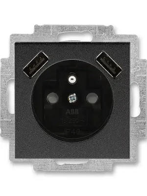 ABB 5569H-A32357 63, LEVIT Zásuvka 1násobná s kolíkem, s clonkami s nabíjením 2x USB onyx/kouřová černá Dokud Zásoby Vydrží