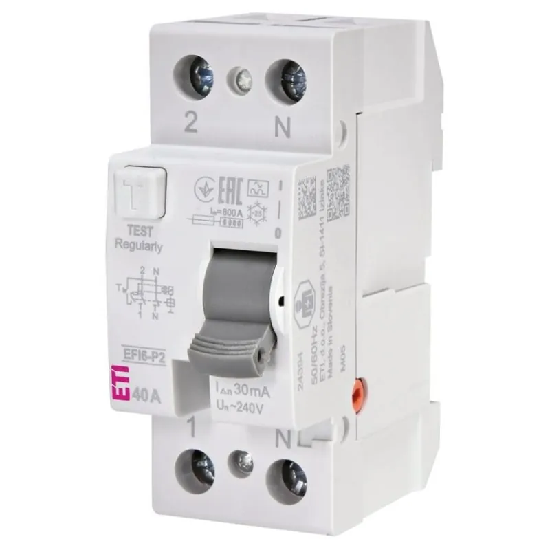 Nejlepší Volba ETI CHRÁNIČ 6 EFI6-P2 A 40/0,03 1P+N 2M TYP A IN=30MA ICN=6KA IN=40A UN = 230V AC 002061262