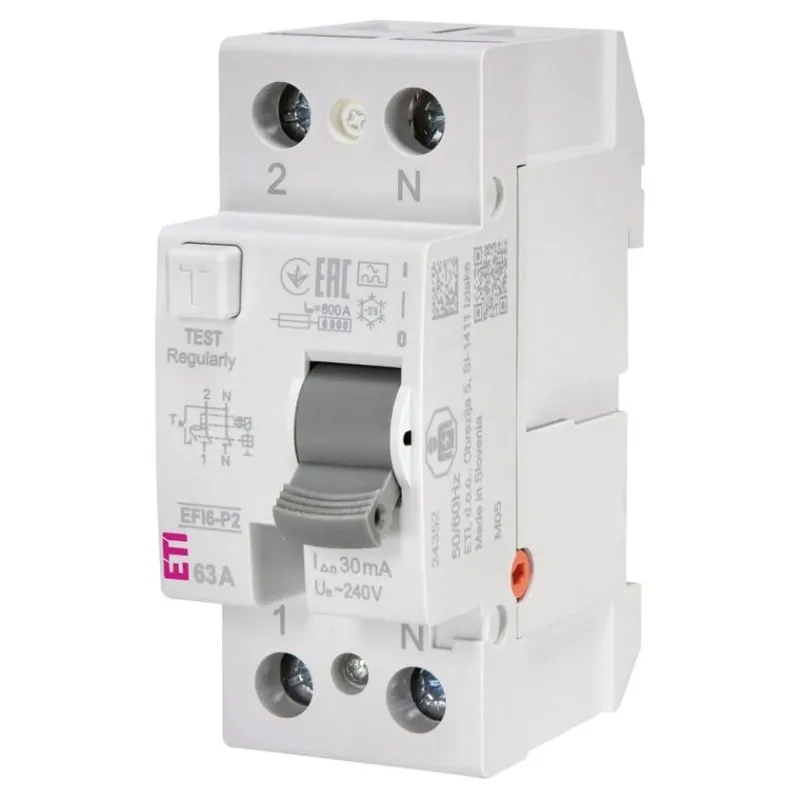 Odeslání Ihned ETI CHRÁNIČ 6 EFI6-P2 A 63/0,03 1P+N 2M TYP A IN=30MA ICN=6KA IN=63A UN=230V AC 002061263