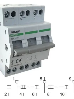 Noark 113928 Ex9BT3G 3CO 40A EU Skupinový přepínač (I-0-II), 3CO, 40A Výprodej