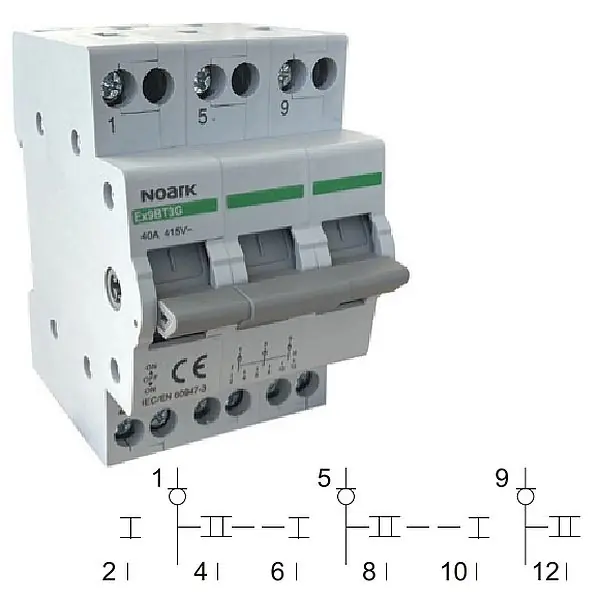 Must-Have Noark 113926 Ex9BT3G 3CO 25A EU Skupinový přepínač (I-0-II), 3CO, 25A