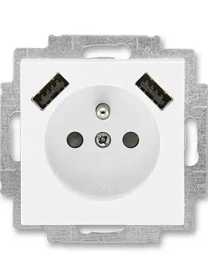 ABB 5569H-A22357 01, LEVIT Zásuvka 1násobná s kolíkem, s clonkami s nabíjením 2x USB bílá/ledová bílá Cenová Bomba