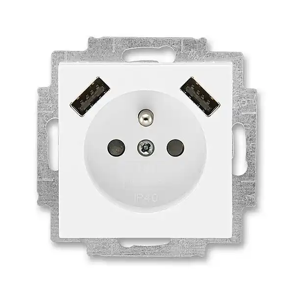 ABB 5569H-A22357 01, LEVIT Zásuvka 1násobná s kolíkem, s clonkami s nabíjením 2x USB bílá/ledová bílá Cenová Bomba