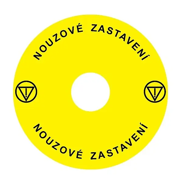 NOARK 106808 Ex9P1 H S9CZ Štítek nouzového zastavení žlutý, průměr 90 mm, CZ Nová Kolekce