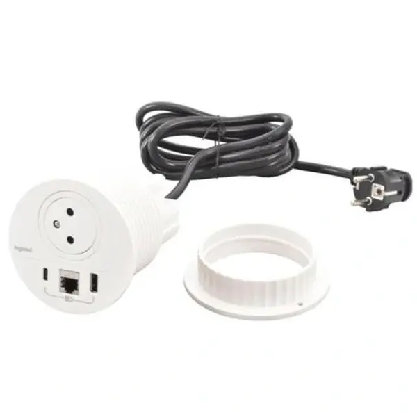 Jen Po Omezenou Doba LEGRAND 654701 DISQ 80 ZAPUŠTĚNÁ NABÍJEČKA USB A+C, Zásuvka a RJ45 BÍLÁ 2M KABEL S VIDLICÍ 2P+T