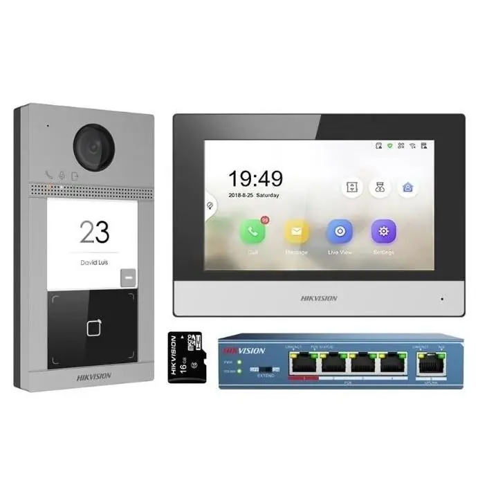 Nakupujte Hned Kit IP videotelefonu HIKVISION bytový monitor + dveřní stanice + switch + microSD 2301-027