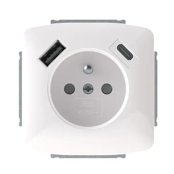 ABB 5569A-A32357 B Tango Zásuvka 1násobná s kolíkem, s clonkami, s nabíjením USB-A, USB-C, bílá Nejprodávanější