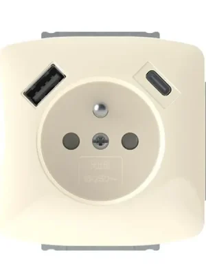ABB 5569A-A32357 C Tango Zásuvka 1násobná s kolíkem, s clonkami, s nabíjením USB-A, USB-C, slonová kost Novinka