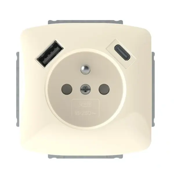 ABB 5569A-A32357 C Tango Zásuvka 1násobná s kolíkem, s clonkami, s nabíjením USB-A, USB-C, slonová kost Novinka