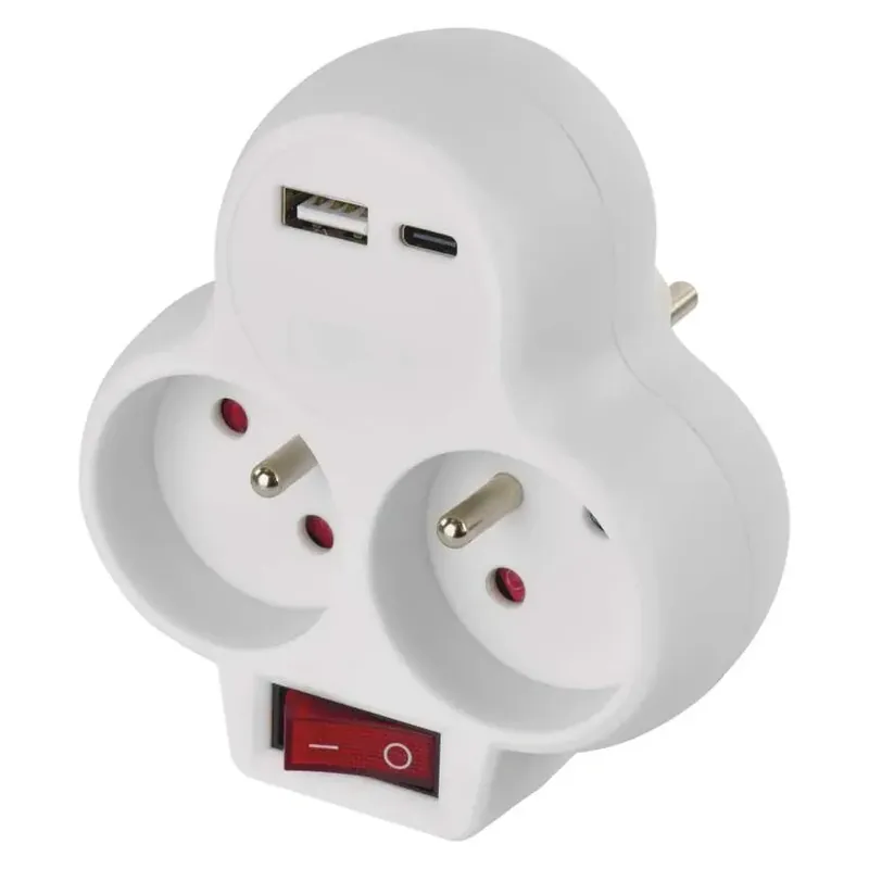 Rychlé Dodání EMOS P0073 Rozbočovací zásuvka 2x 230V/AC, vypínač, nabíjení 1xUSB-A + 1xUSB-C, bílá