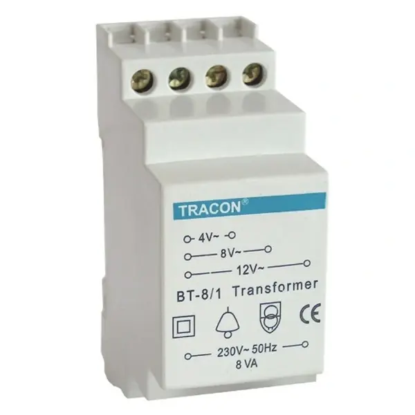 Tracon BT-8/1 Modulární zvonkový transformátor, 230V / 4-8-12V AC Bezpečná Platba