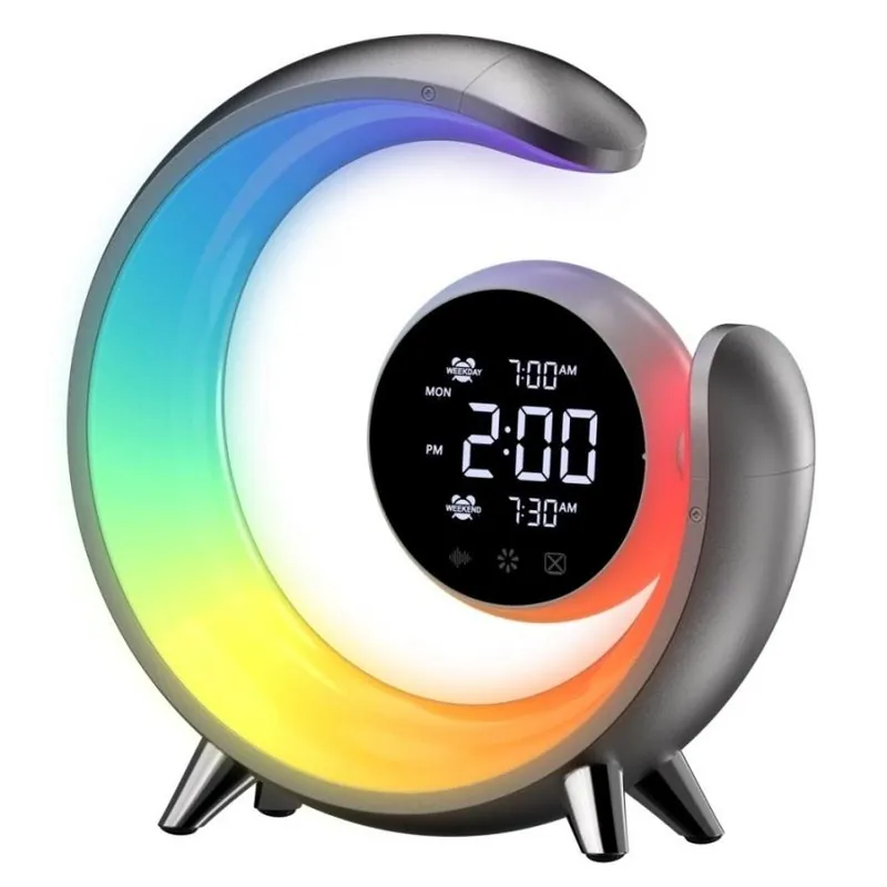 LED noční lampička budík IMMAX PEACOCK s hodinami RGB světlem a USB portem stříbrná 08985L Víkendová Akce