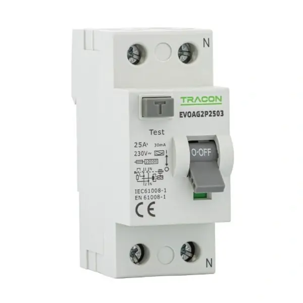Výhodná Nabídka Tracon EVOAG2P2503 Proudový chránič, 2 pól, 25A, 30mA, 10kA, A