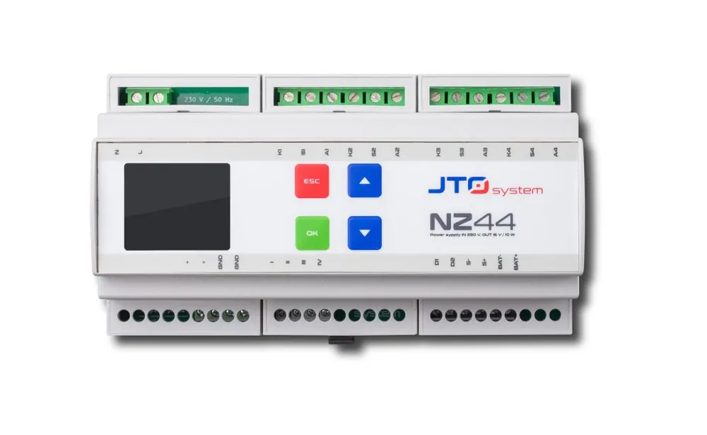Nová Kolekce JTO ZDROJ NAPÁJECÍ NZ44 4X DIGITÁLNÍ VSTUP 4X VÝSTUPNÍ RELÉ NA DIN LIŠTU