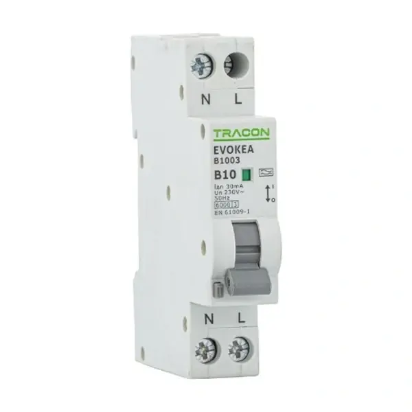 Nová Kolekce Tracon EVOKEAB2503 Kombinovaný proudový chránič elektro., 2P, 1 mod., char. B, B25, 30mA, 6kA, A