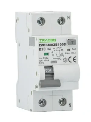Značkový Tracon EVOKMA2B3203 Kombinovaný proudový chránič 2P, 2 mod, char. B, B32A, 30 mA, 10kA, A