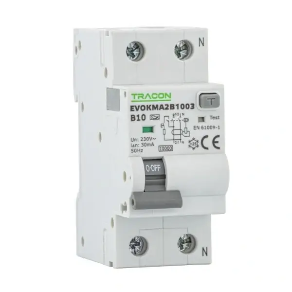Horká Nabídka Tracon EVOKMA2D101 Kombinovaný proudový chránič 2P, 2 mod, char. D, D10A, 100 mA, 10kA, A