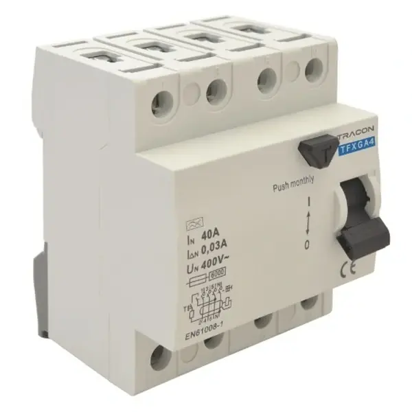Tracon TFXGA4-40030 Proudový chránič, 4 pól G/A, 40A, 30mA, 10kA, G/A (ÖVE E 8601) Výhodná Nabídka