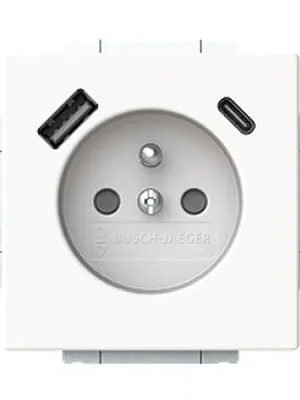 ABB 2CKA002017A1918 FUTURE Zásuvka 1násobná s kolíkem, s clonkami, s nabíjením USB-A, USB-C, mechová bílá, 20 MUCB2USB-A-884-500 Super Cena