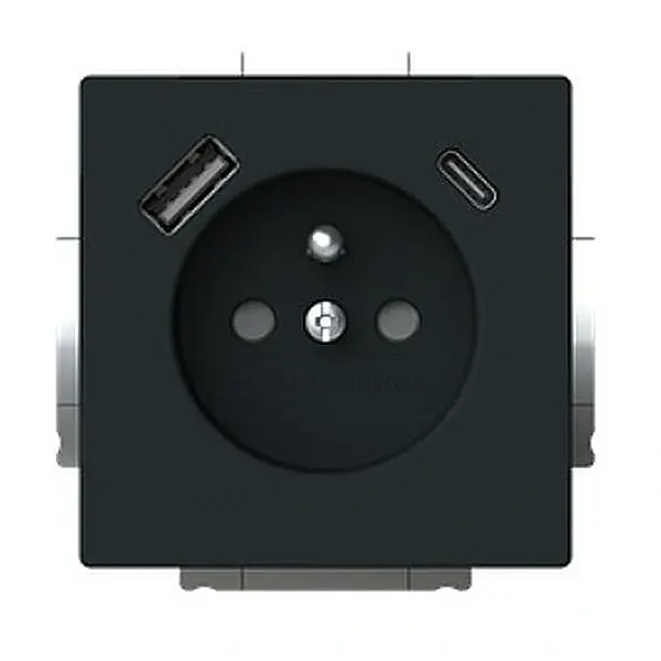 ABB 2CKA002017A1919 FUTURE Zásuvka 1násobná s kolíkem, s clonkami, s nabíjením USB-A, USB-C, mechová černá, 20 MUCB2USB-A-885-500 Ověřený