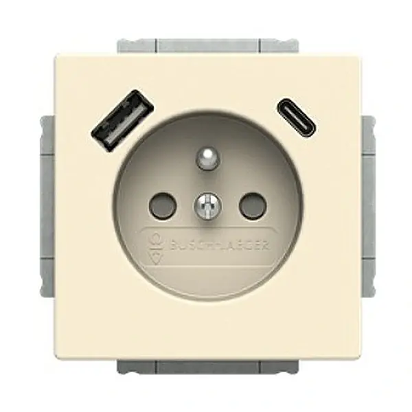 ABB 2CKA002017A1914 FUTURE Zásuvka 1násobná s kolíkem, s clonkami, s nabíjením USB-A, USB-C, slonová kost, 20 MUCB2USB-A-82-500 Výprodej