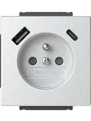 Výhodná Nabídka ABB 2CKA002017A1915 FUTURE Zásuvka 1násobná s kolíkem, s clonkami, s nabíjením USB-A, USB-C, hliníková stříbrná, 20 MUCB2USB-A-83-500