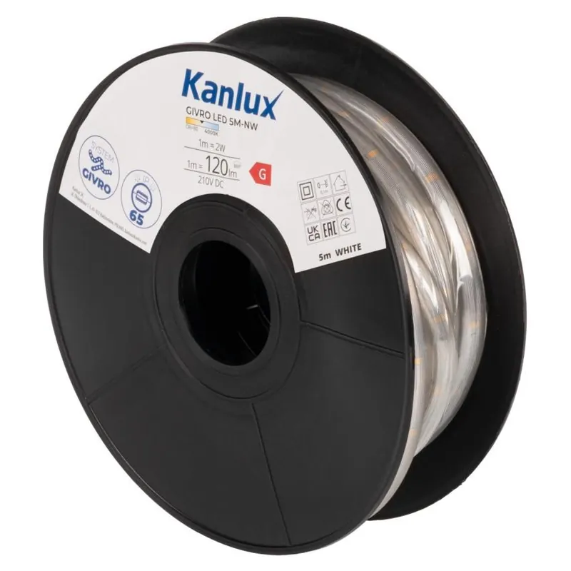 Vysoce Kvalitní Světelný had KANLUX GIVRO LED 5M-NW 10W 120lm/m IP65 bílá 39191