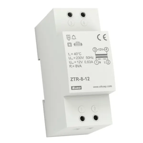 Autentický ELKO-EP 3681 ZTR-8-12V Zvonkový tranformátor, zkratuvzdorný, 12V,8VA,2-modul